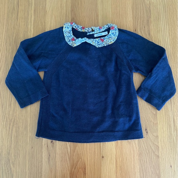 Boutchou Navy Sweater with Floral Collar - Picture 1 of 2